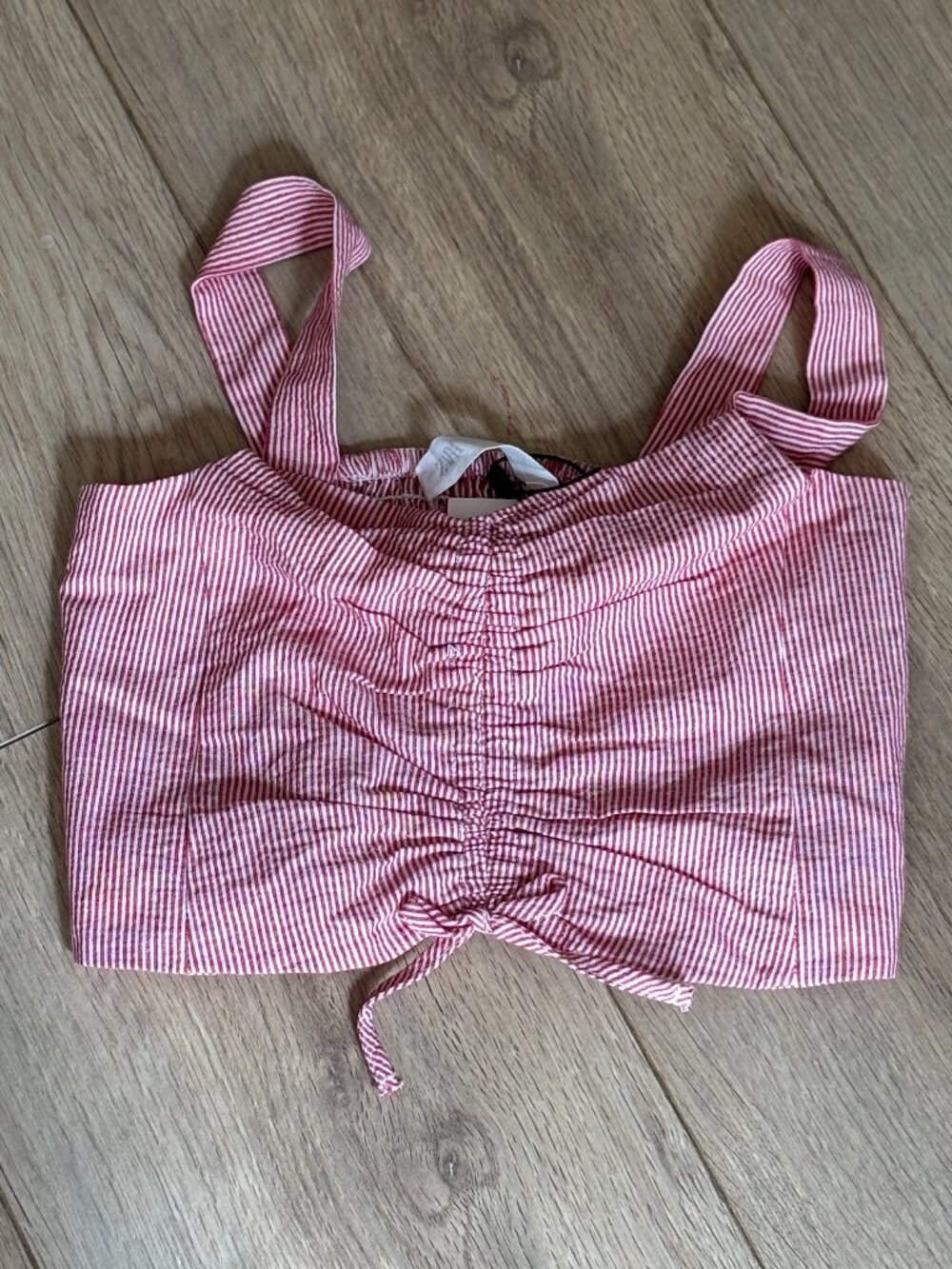 NWT - ZARA Girls Red & White Striped Ruched Crop Top - Size 6